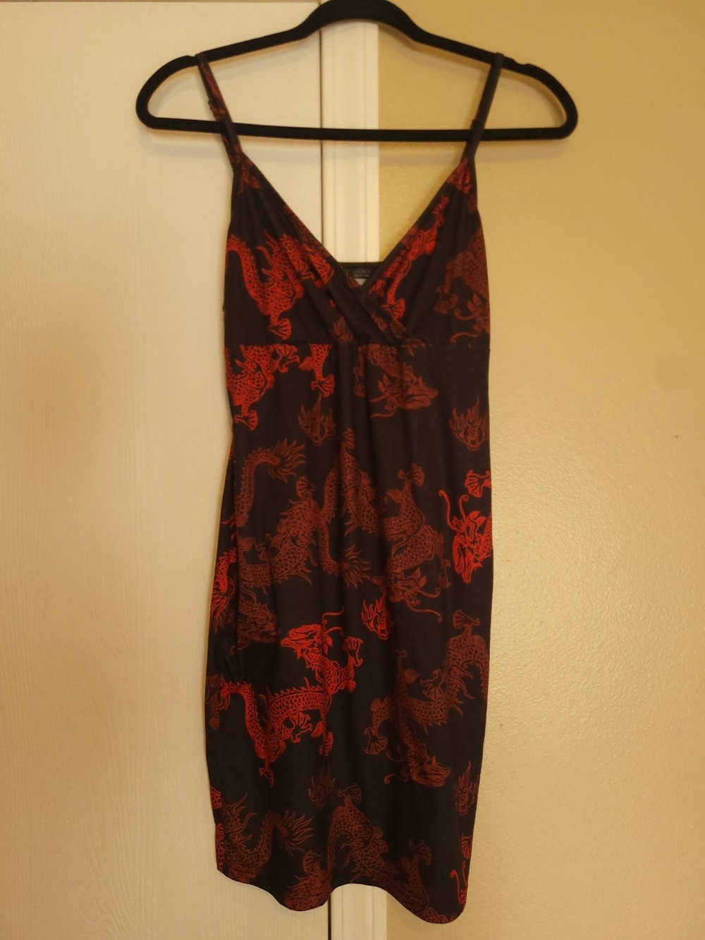 SHEIN Black Slip Dress with Red Dragon Print